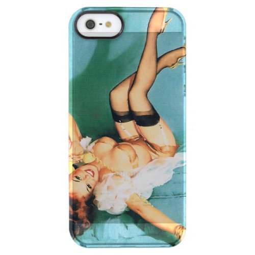 On the Phone _ Vintage Pin Up Girl Clear iPhone SE55s Case