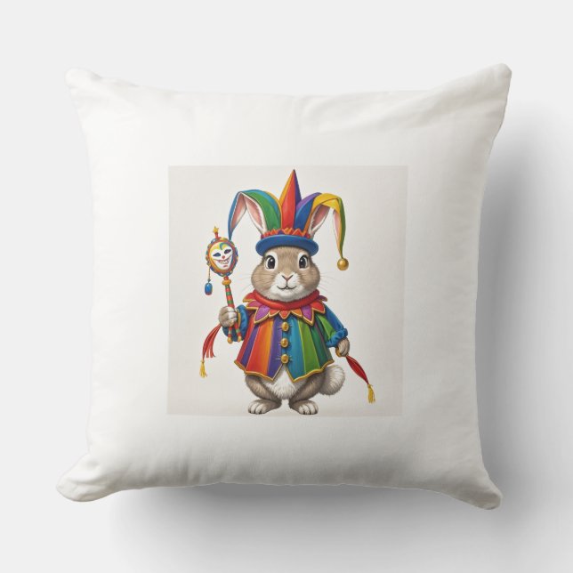 On the pillow a rabbit dressed as a silly cut (Front)