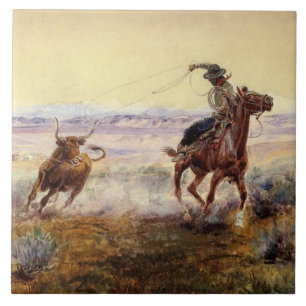 “On the Pond” by Charles M Russell Ceramic Tile