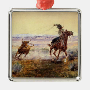 “On the Pond” by Charles M Russell Metal Ornament