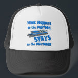 On the pontoon trucker hat<br><div class="desc">What happens on the pontoon stays on the pontoon. Funny gift for boat lovers.</div>