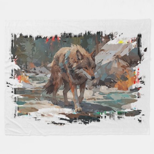 On The Prowl _ Wolf Art Fleece Blanket