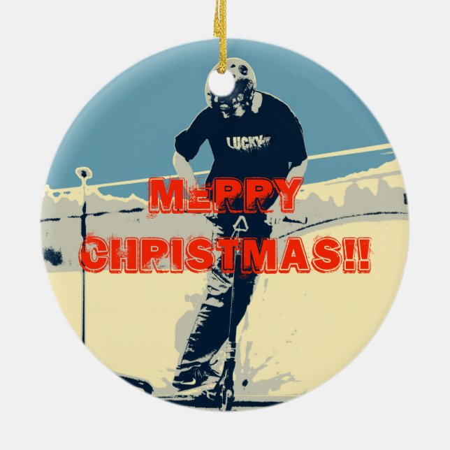 On the Rim - Stunt Scooter Rider Ceramic Ornament (Back)