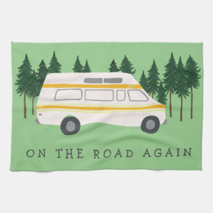 ON THE ROAD AGAIN Truck Camping RVing Trees Forest Kitchen Towel