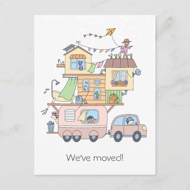 On the Road Family Camping Trailer - New Address Announcement Postcard (Front)