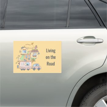 On The Road Family Camping Trailer On Yellow Car Magnet by Chibibi at Zazzle