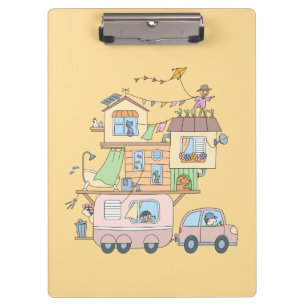 On the Road Family Camping Trailer on Yellow Clipboard