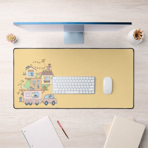 On the Road Family Camping Trailer on Yellow Desk Mat