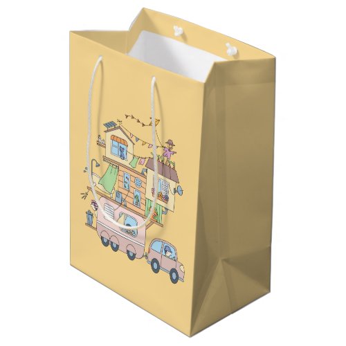 On the Road Family Camping Trailer on Yellow Medium Gift Bag