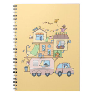 On the Road Family Camping Trailer on Yellow Notebook
