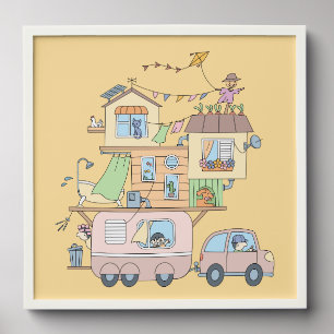 On the Road Family Camping Trailer on Yellow Peel And Stick Photo Tile