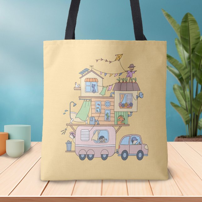 On the Road Family Camping Trailer on Yellow Tote Bag (Creator Uploaded)