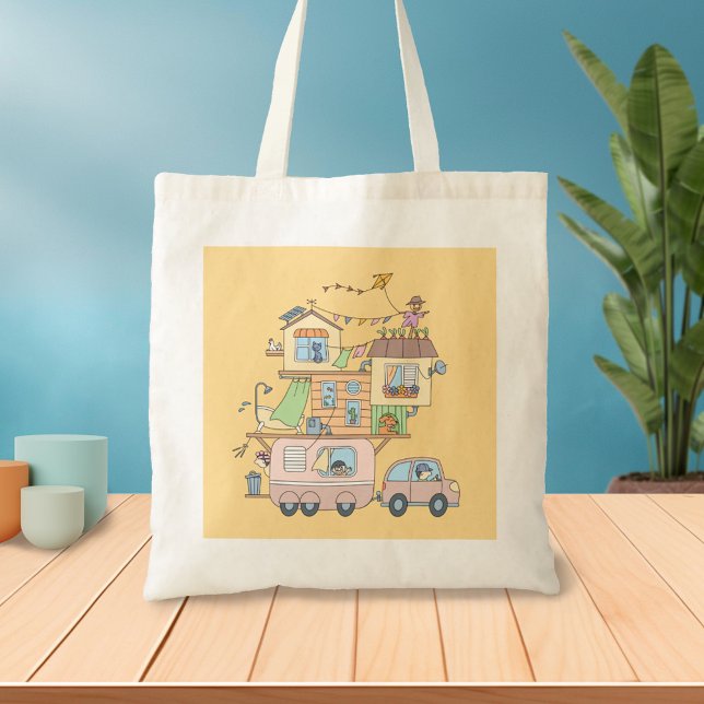 On the Road Family Camping Trailer on Yellow Tote Bag (Creator Uploaded)
