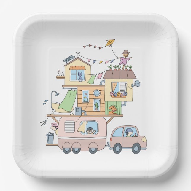 On the Road Family Camping Trailer Paper Plates (Front)