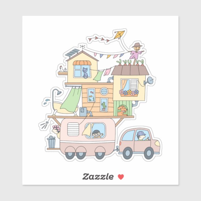 On the Road Family Camping Trailer Sticker (Sheet)