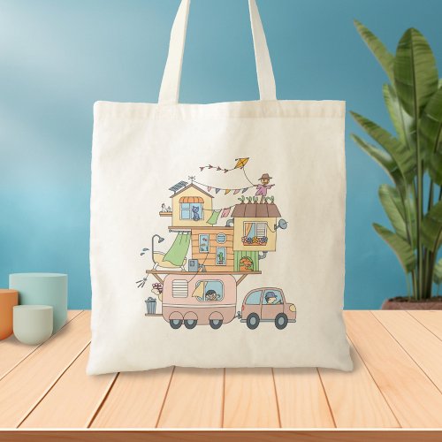 On the Road Family Camping Trailer Tote Bag