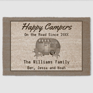 On The Road Since Happy Camper Family  Fiber Doormat