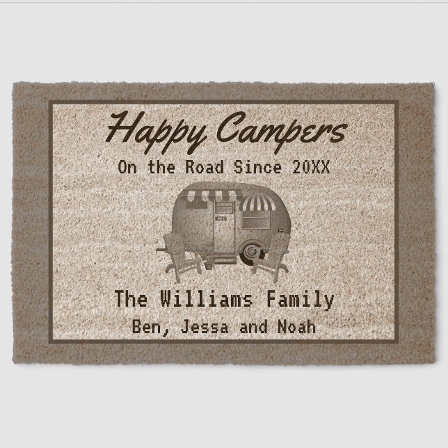 On The Road Since Happy Camper Family  Fiber Doormat (Front)