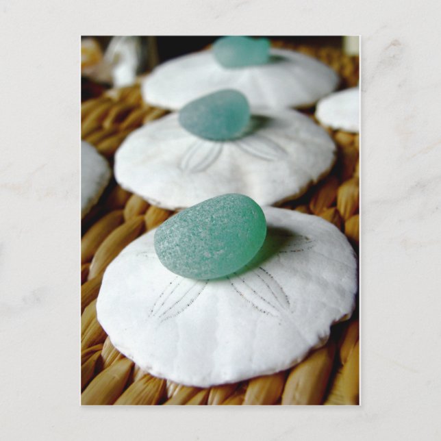 On The Sand Teal Sea Glass Postcard (Front)