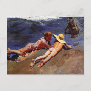 On the Sand, Valencia Beach - Joaquín Sorolla Postcard