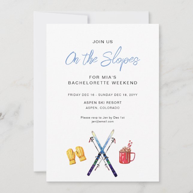 On the Slopes Winter Bachelorette weekend party  Invitation (Front)