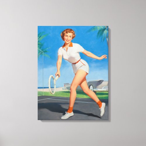 On the Tennis Court Pin Up Art Canvas Print