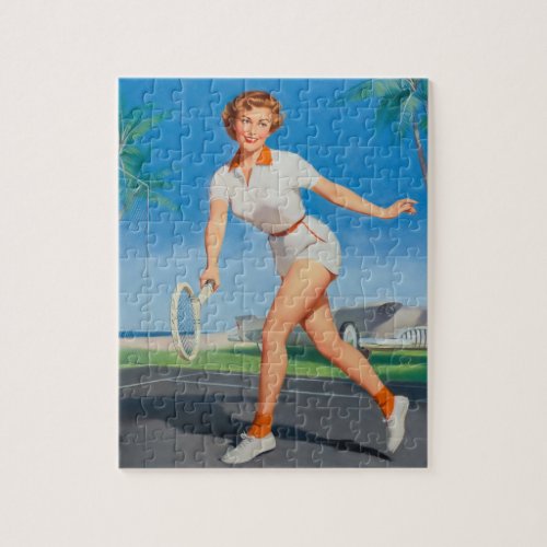 On the Tennis Court Pin Up Art Jigsaw Puzzle