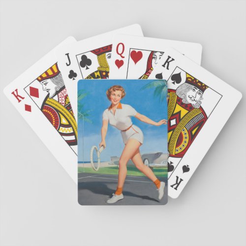 On the Tennis Court Pin Up Art Playing Cards