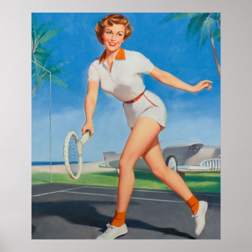 On the Tennis Court Pin Up Art Poster