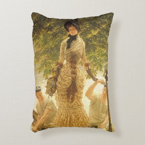 On The Thames by James Tissot Vintage Realism Accent Pillow