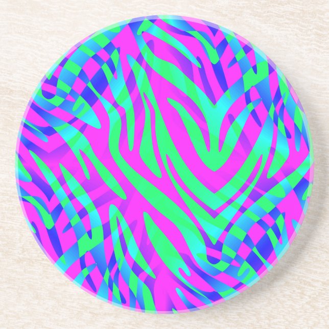 On the Wild Side, Colorful Abstract Zebra Print Drink Coaster (Front)