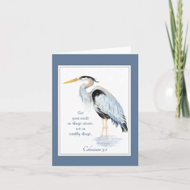 On things above Bible Inspirational Quote Heron Card (Front)