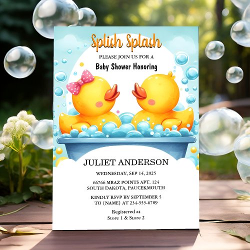 On Toy Pool Foam Bash Twin Rubber Duck Baby Shower Invitation