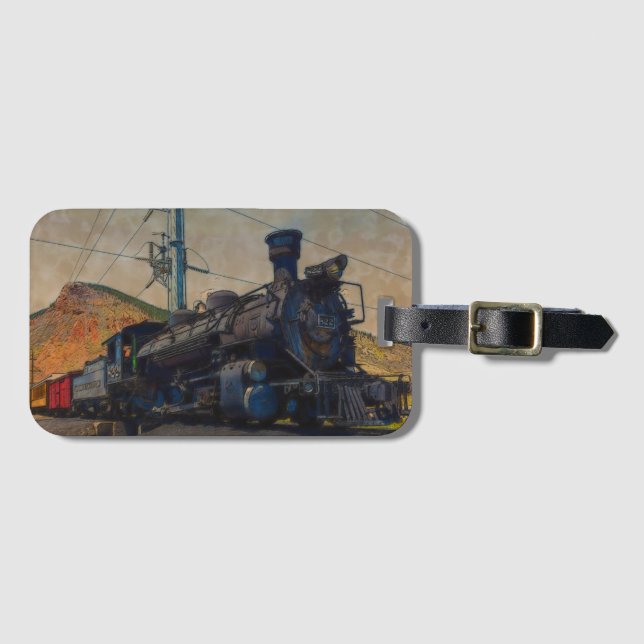 On Track - Vintage Steam Train Luggage Tag (Front Horizontal)