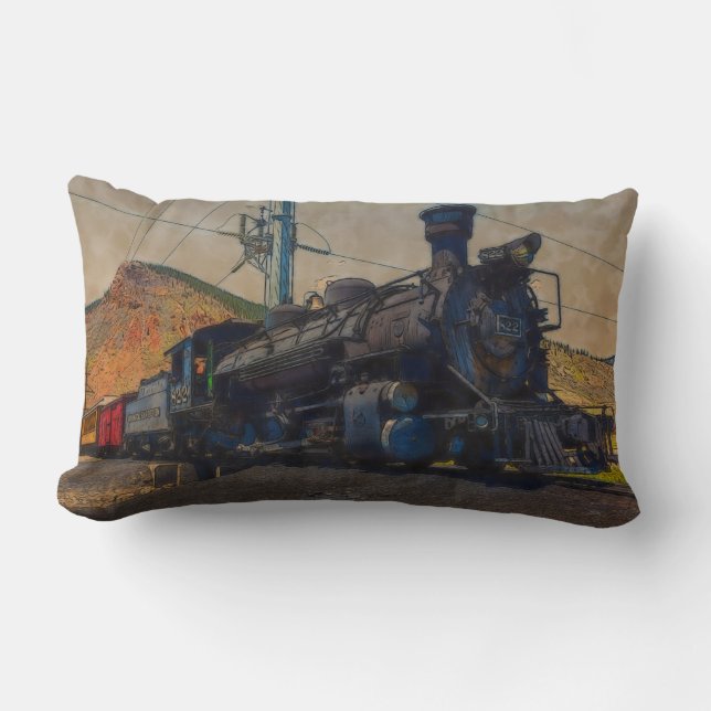 On Track- Vintage Steam Train Lumbar Pillow (Front)