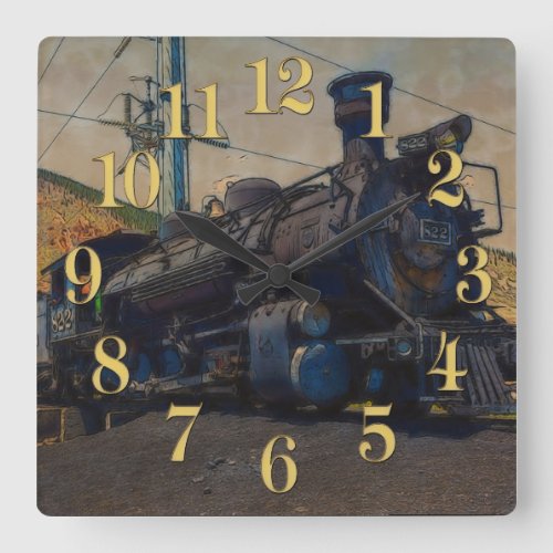 On Track _ Vintage Steam Train Square Wall Clock