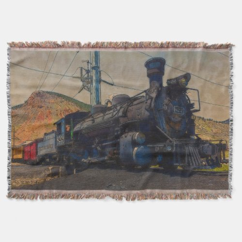On Track _ Vintage Steam Train Throw Blanket