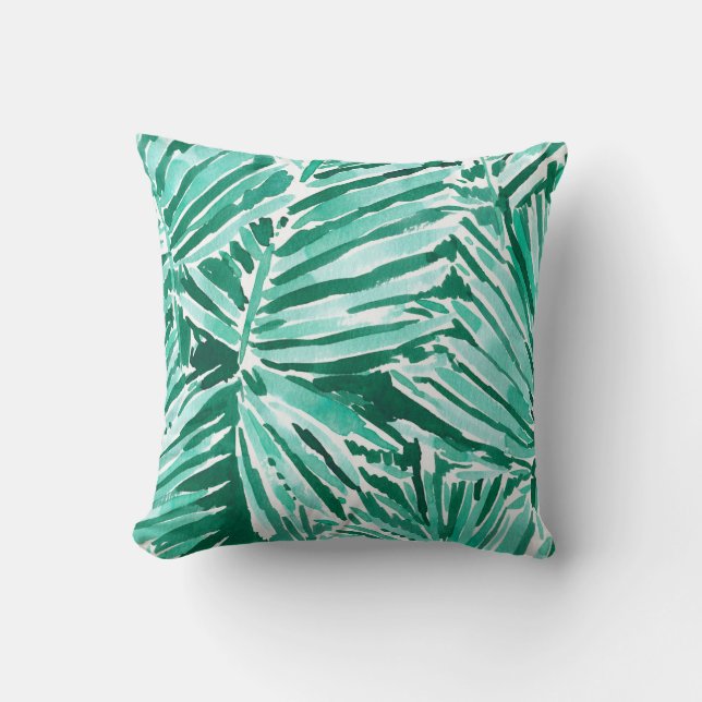 ON VACAY Tropical Palm Watercolor Throw Pillow (Front)