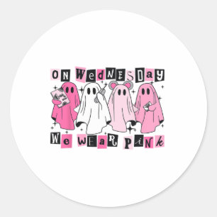 On Wednesday We Wear Cute Pink Ghost Halloween Classic Round Sticker