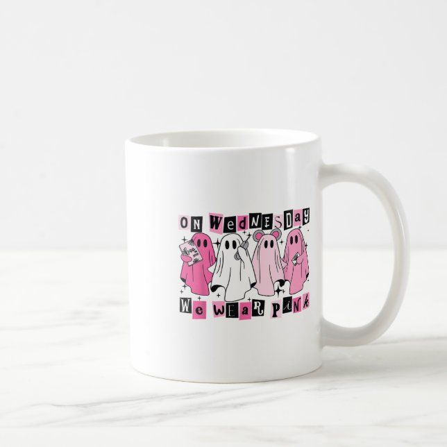 On Wednesday We Wear Cute Pink Ghost Halloween  Coffee Mug (Right)