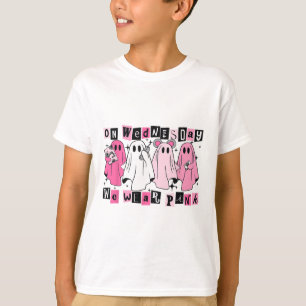 On Wednesday We Wear Cute Pink Ghost Halloween  T-Shirt