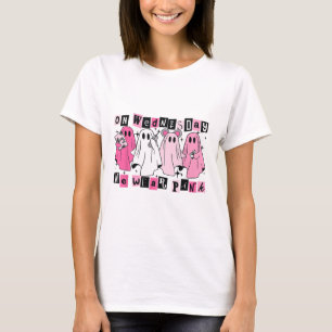 On Wednesday We Wear Cute Pink Ghost Halloween  T-Shirt
