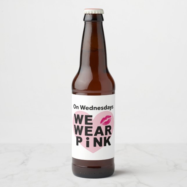 On Wednesday We Wear Pink Funny Valentine  Beer Bottle Label (Front)