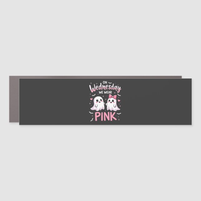 On Wednesday We Wear Pink Spooky Halloween Skull Car Magnet (Front)