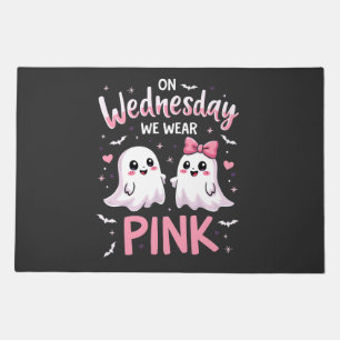 On Wednesday We Wear Pink Spooky Halloween Skull Doormat