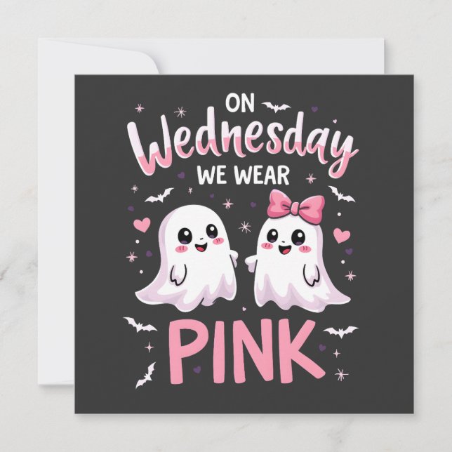 On Wednesday We Wear Pink Spooky Halloween Skull Invitation (Front)