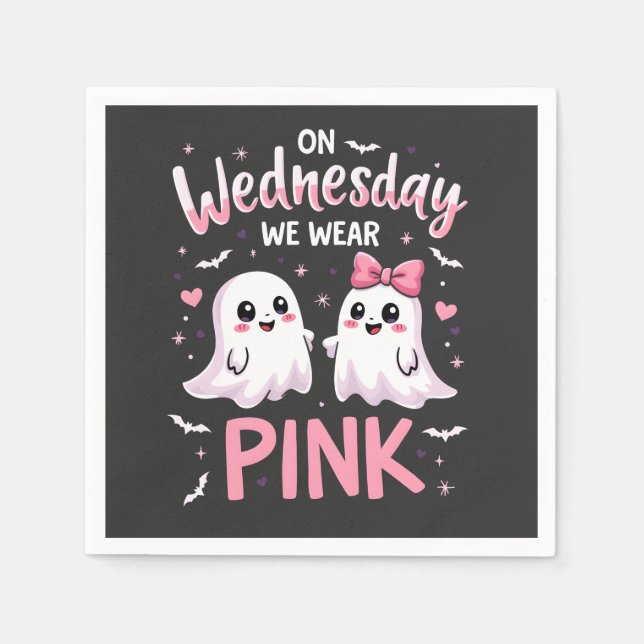 On Wednesday We Wear Pink Spooky Halloween Skull Napkins (Front)