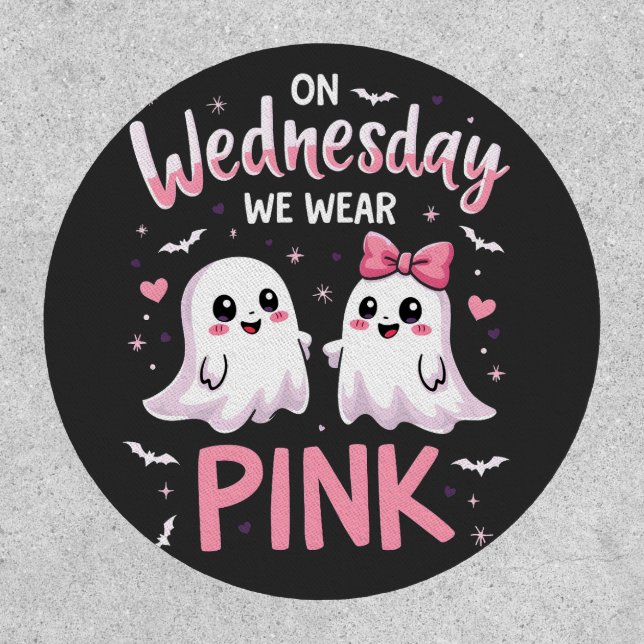 On Wednesday We Wear Pink Spooky Halloween Skull Patch (Front)