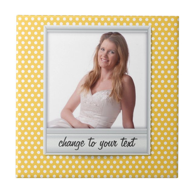 on white & sunny yellow polkadot ceramic tile (Front)