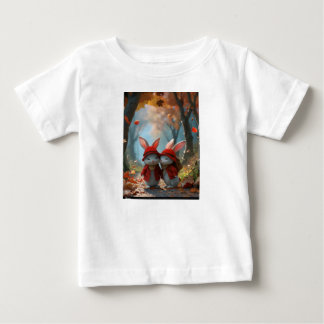 on white T-shirt cute two little bunnies
